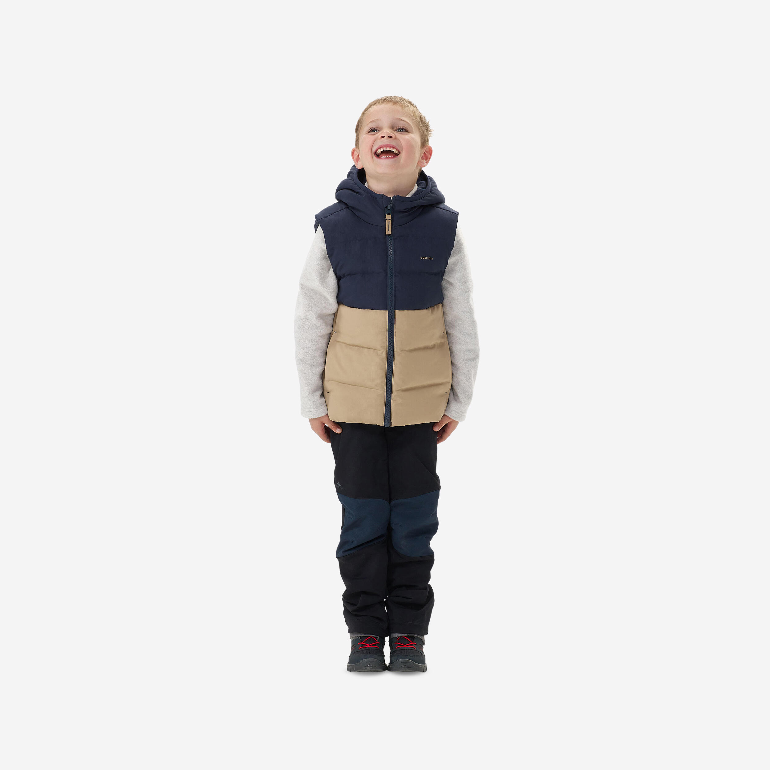 QUECHUA Kids’ Padded Hiking Gilet - Aged 2-6 - Beige and Blue