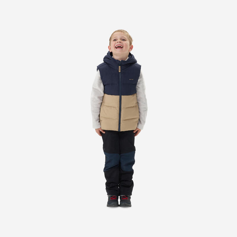 Bodywarmer voor wandelen beige en blauw kinderen 2-6 jaar