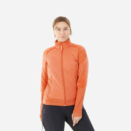 Oranžna ženska hibridna pohodniška jakna iz flisa SH900 MOUNTAIN