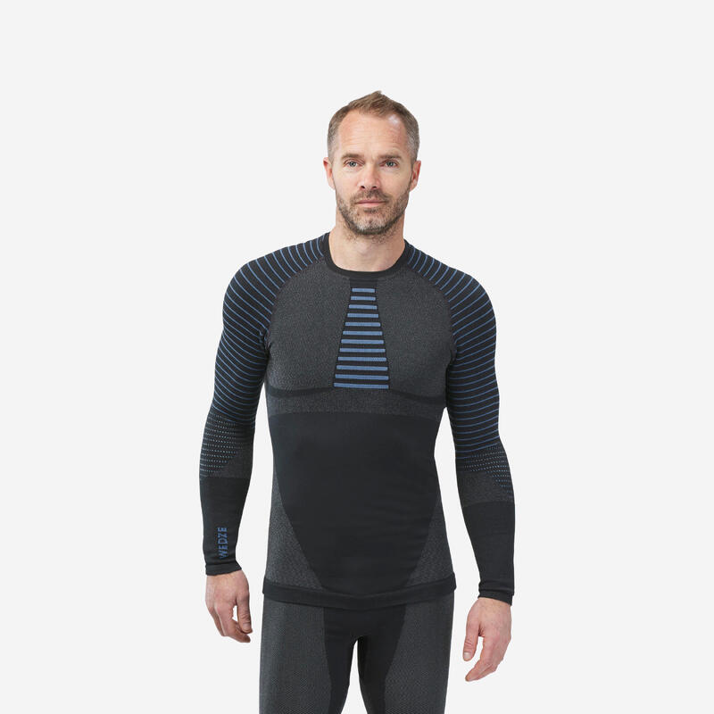 Ademend en comfortabel thermoshirt voor skiën heren BL900 naadloos grijs blauw