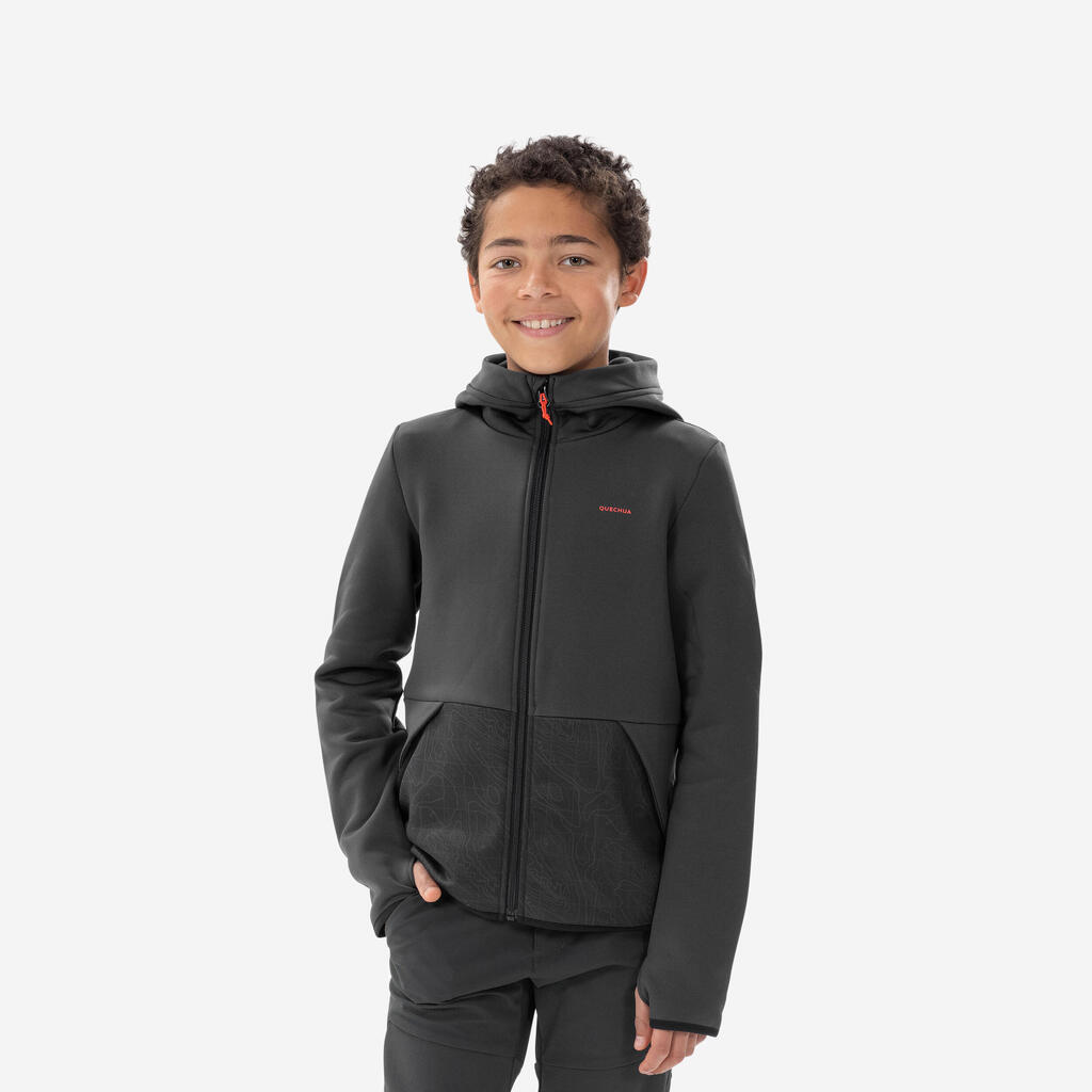 VESTE POLAIRE DE RANDONNEE - MH500 NOIRE GRISE - ENFANT 7-15 ANS