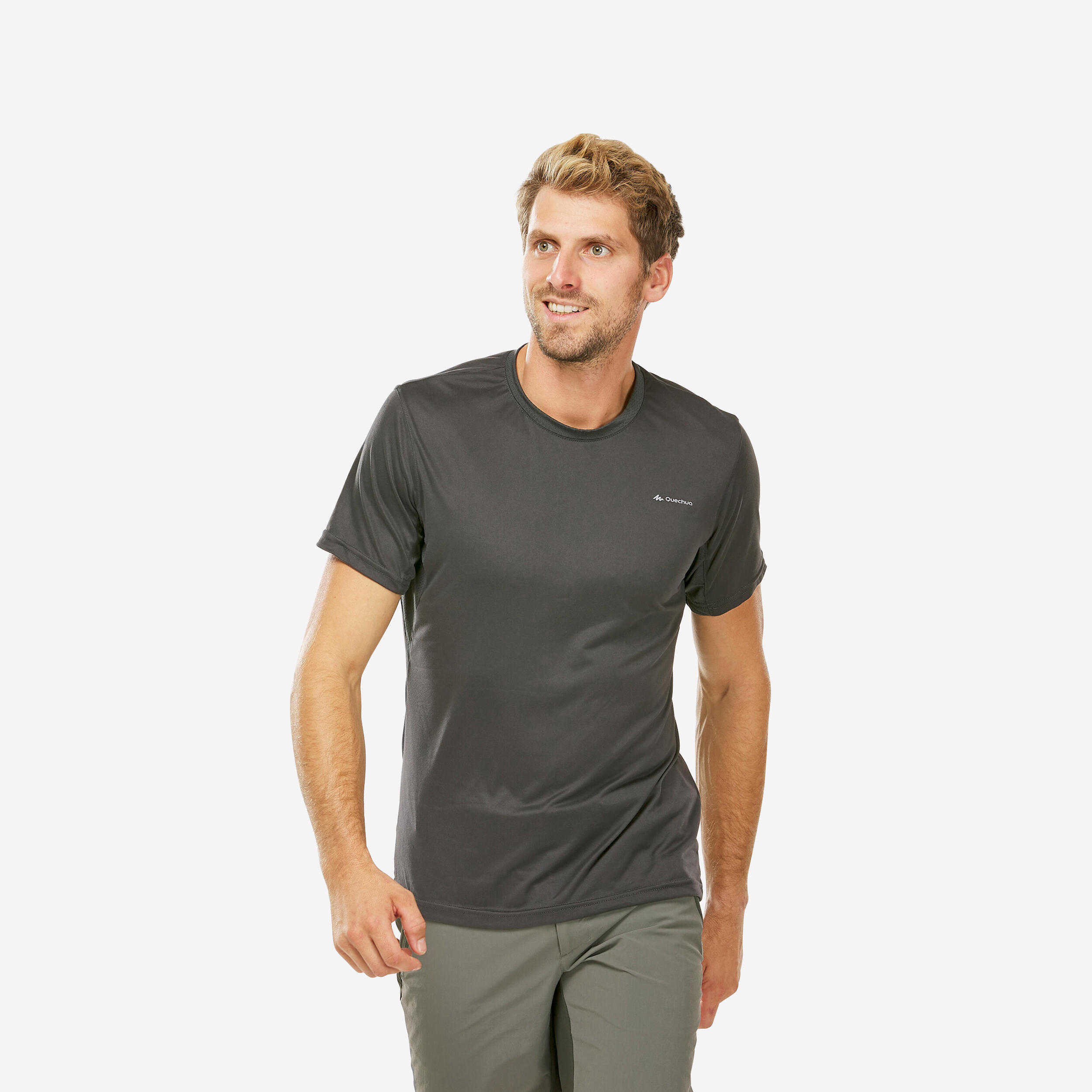 Men's Hiking Synthetic Short-Sleeved T-Shirt  MH100 1/4