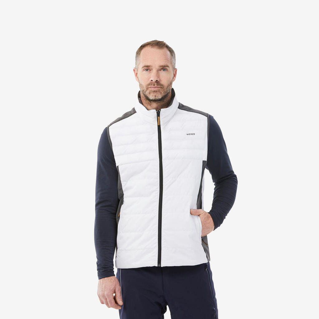 Vīriešu silta slēpošanas jaka bez piedurknēm “500”, pelēka/balta