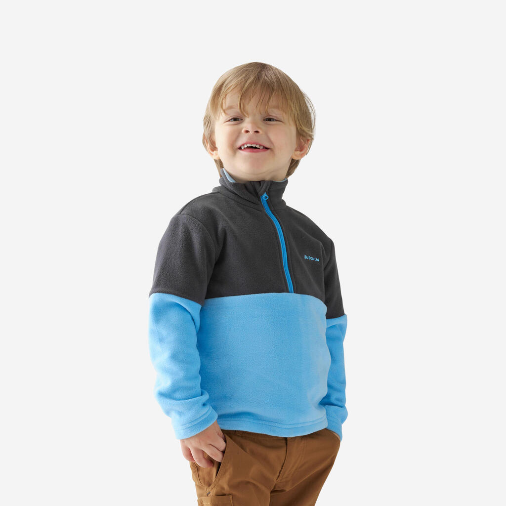 Kids’ hiking fleece jacket MH500 Half Zip - 2-6 years - Blue and Grey