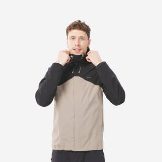 Raincoat Men Full Zip Waterproof Hiking Rain Jacket and Windcheater MH150 - Beige 