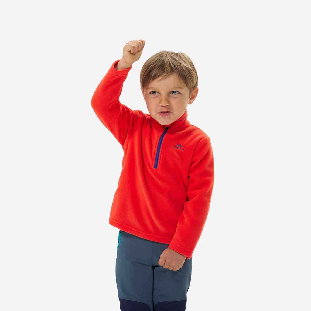 Kids’ hiking fleece jacket 2-6 years, MH100 Half Zip - Red