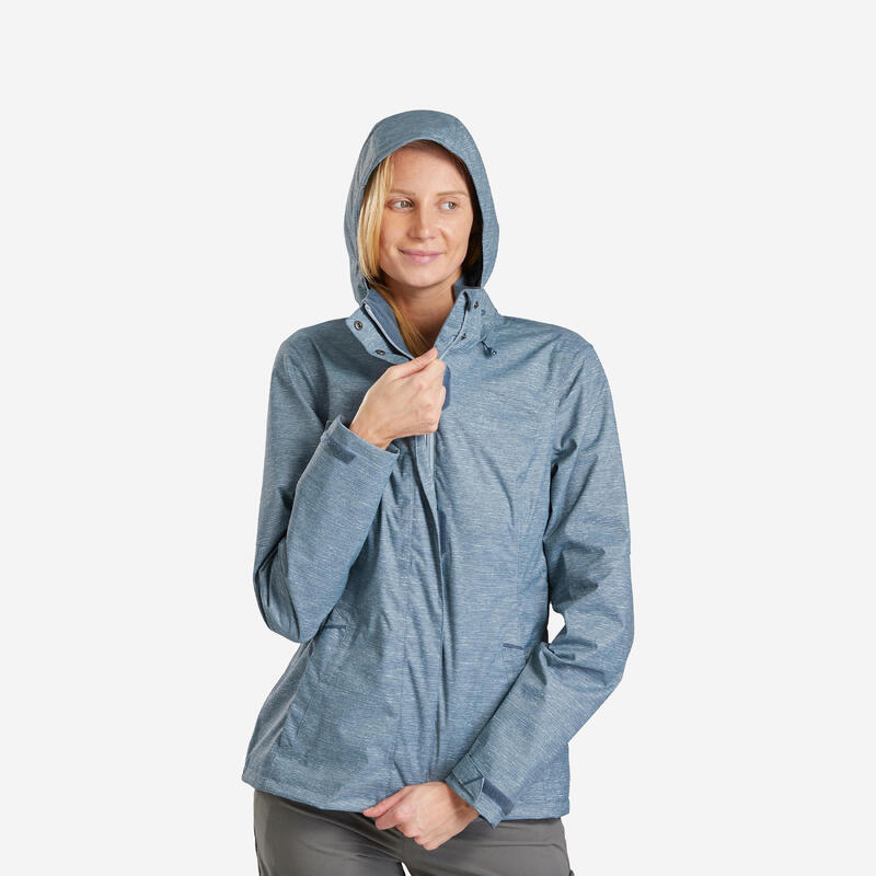 Veste de randonnée imperméable femme, MH100 bleu