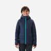 Bērnu pārgājienu siltināta hibrīda jaka, vecumā no 7 līdz 15 gadiem, tumši zila