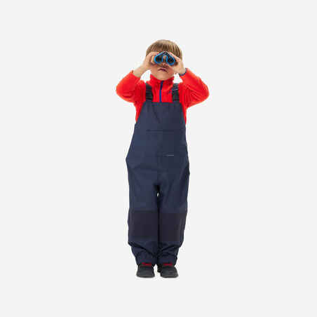 Temno modre vodoodporne pohodniške hlače z naramnicami za otroke