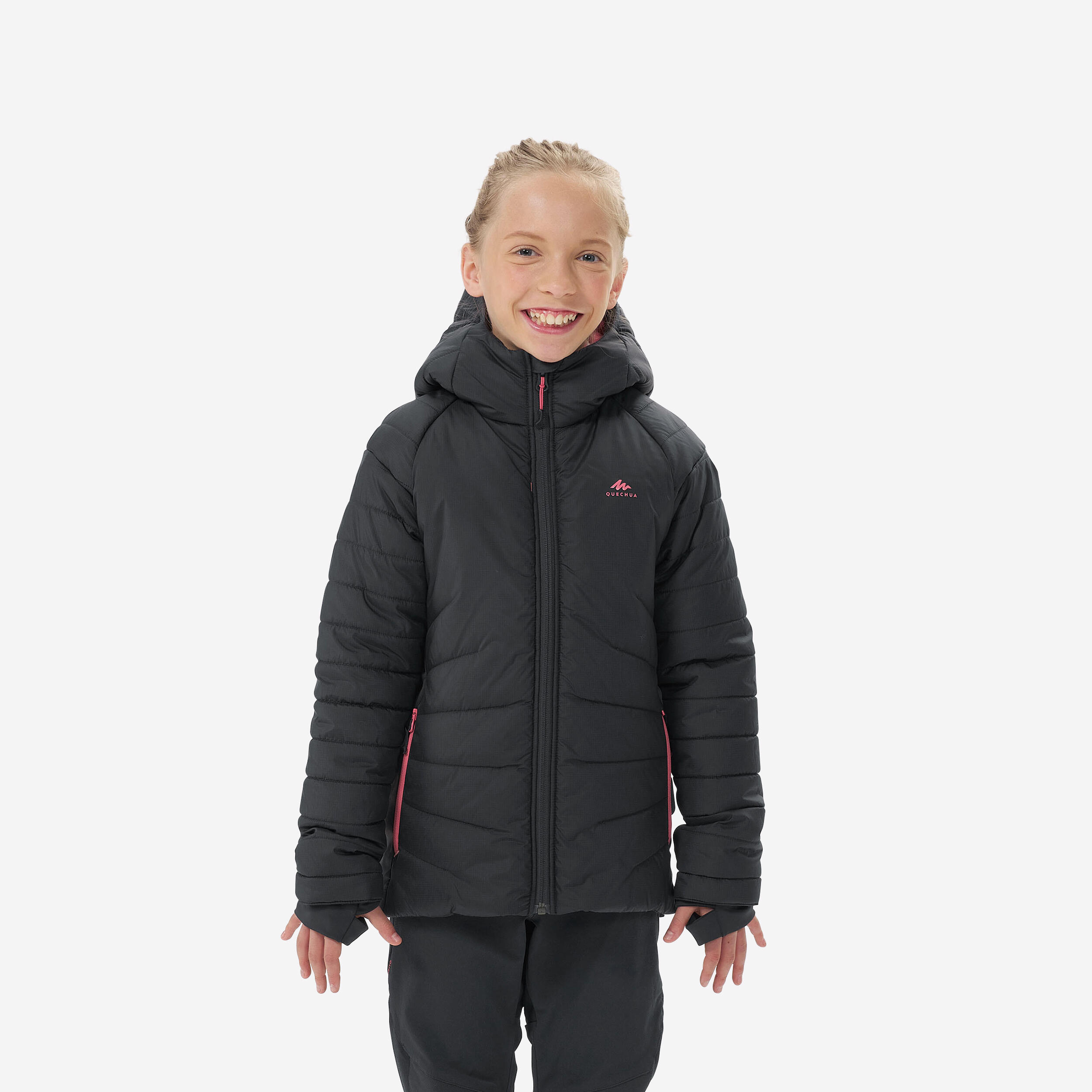 QUECHUA KIDS’ PADDED HIKING JACKET - HYBRID AGED 7-15 - DARK GREY