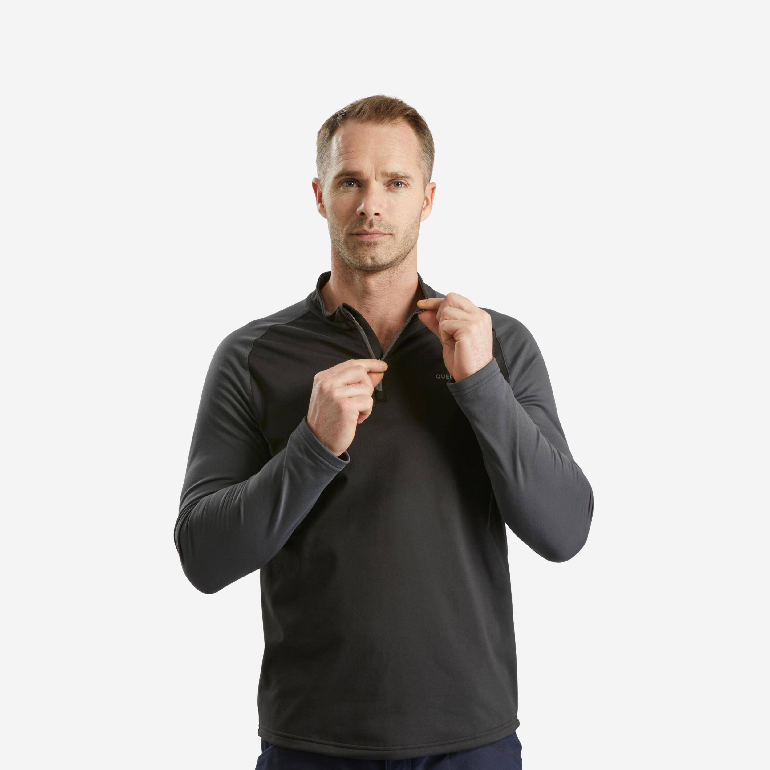 Men Hiking Long Sleeved Warm T-Shirt SH100 Black -  1