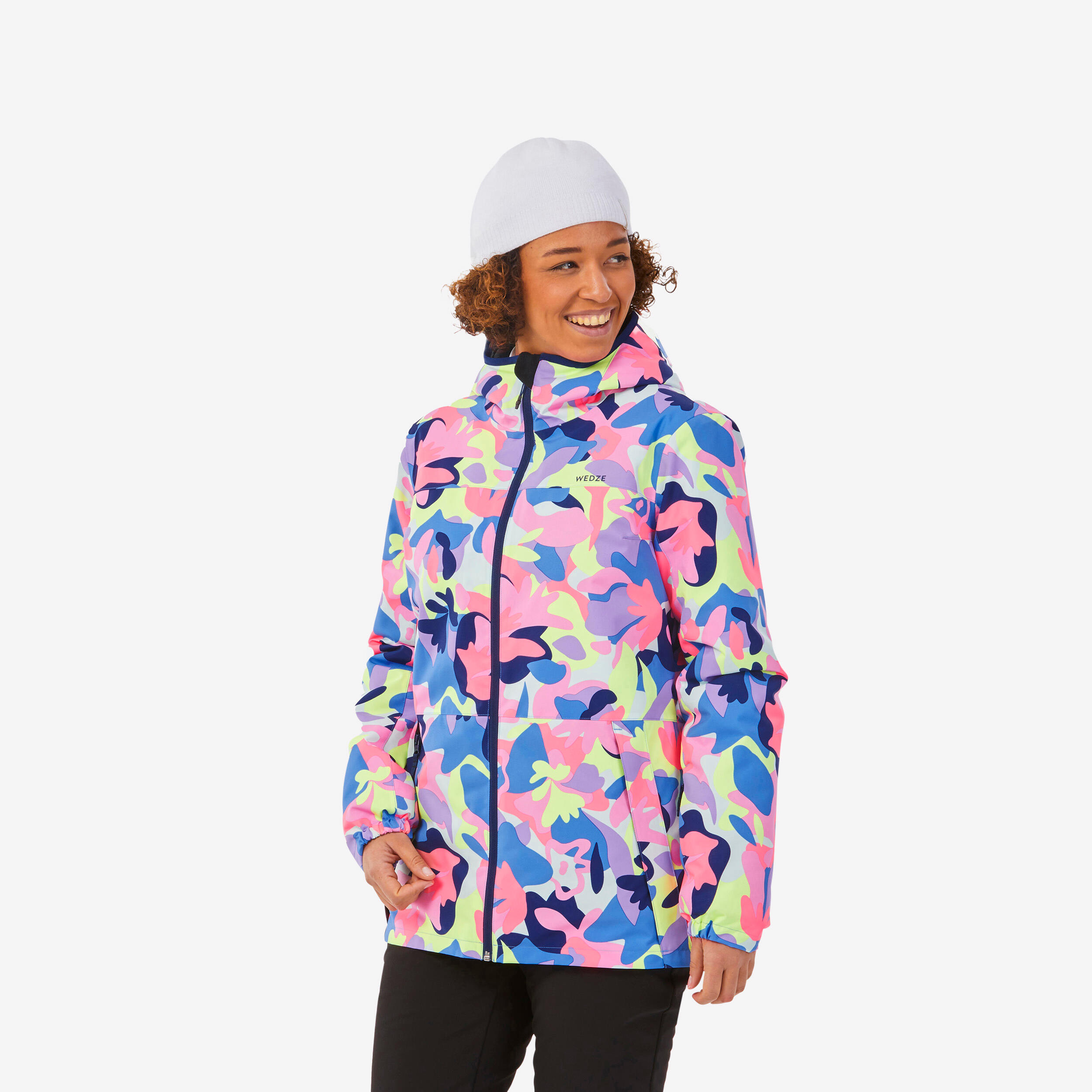 Women's warm, waterproof ski jacket, 100 multicolor