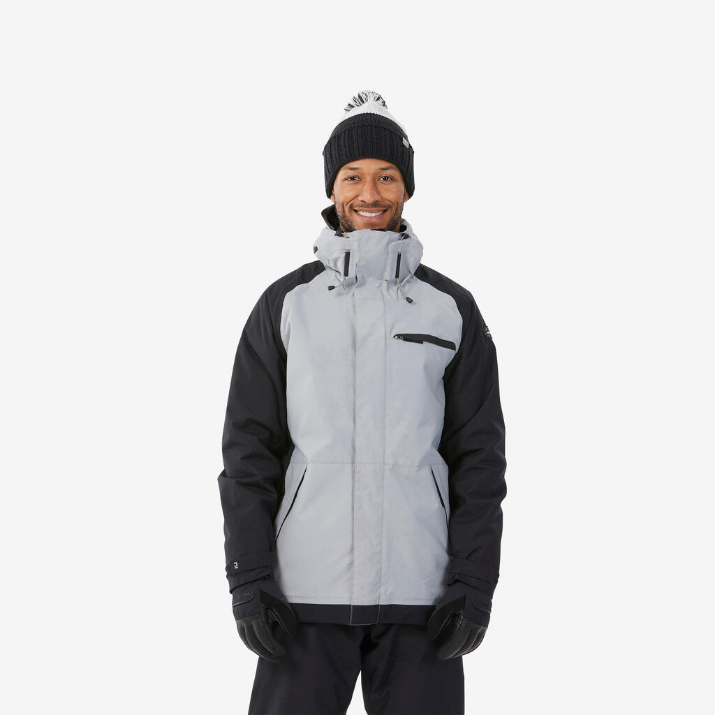 MEN’S SKI AND SNOWBOARD LONG JACKET SNB 500 - GREY AND BLACK