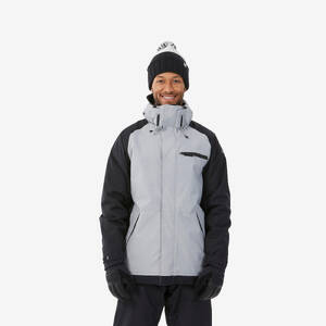 Men's warm and breathable snowboard jacket, SNB 100 grey and black 