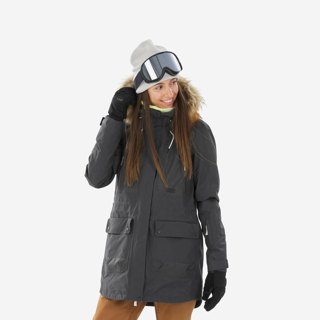 PARKA DE SKI Y SNOWBOARD CÁLIDA Y RESISTENTE MUJER SNB 500 GRIS OSCURO 