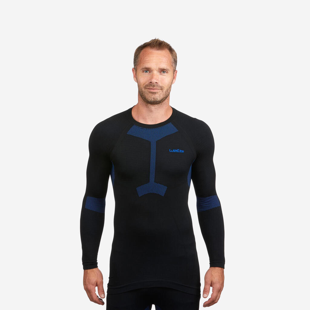 Men’s soft and seamless ski base layer top BL 500 - Black / Blue