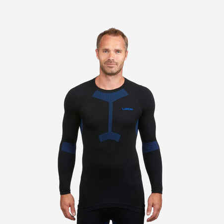 Playera térmica esquí sin costuras negra/azul para hombre BL SKI 580 I-Soft