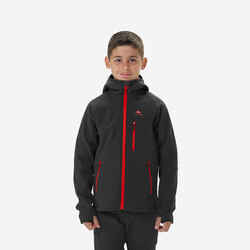 KIDS’ SOFTSHELL HIKING JACKET - MH550 BLACK RED - 7–15 YEARS