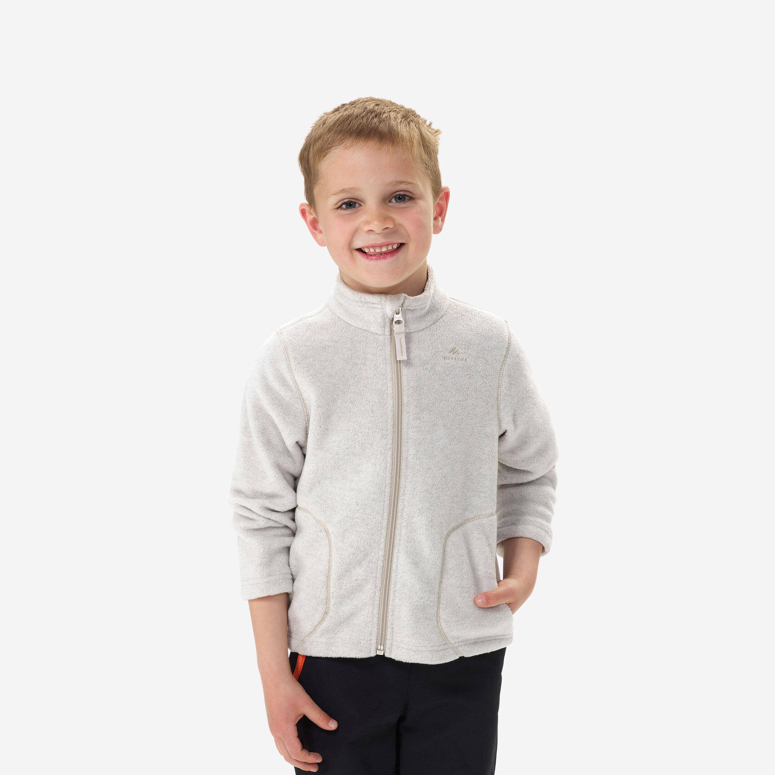Kids’ Hiking Fleece Jacket MH100 - 2-6 years - Zip - Beige -  1