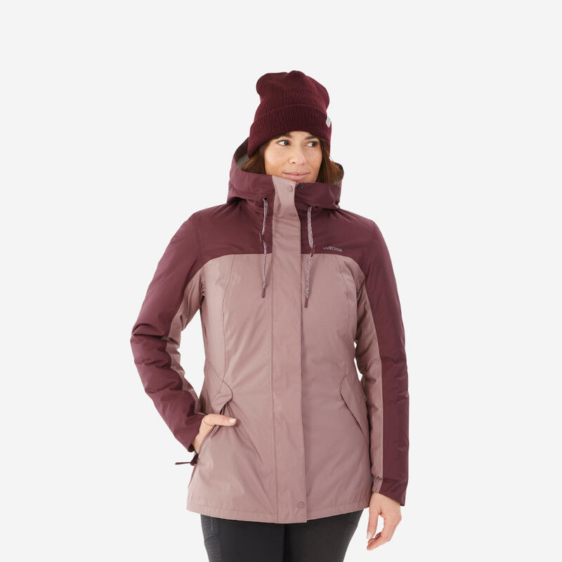 Giacca trekking donna SH500 impermeabile rosa e bordeaux | -10°C