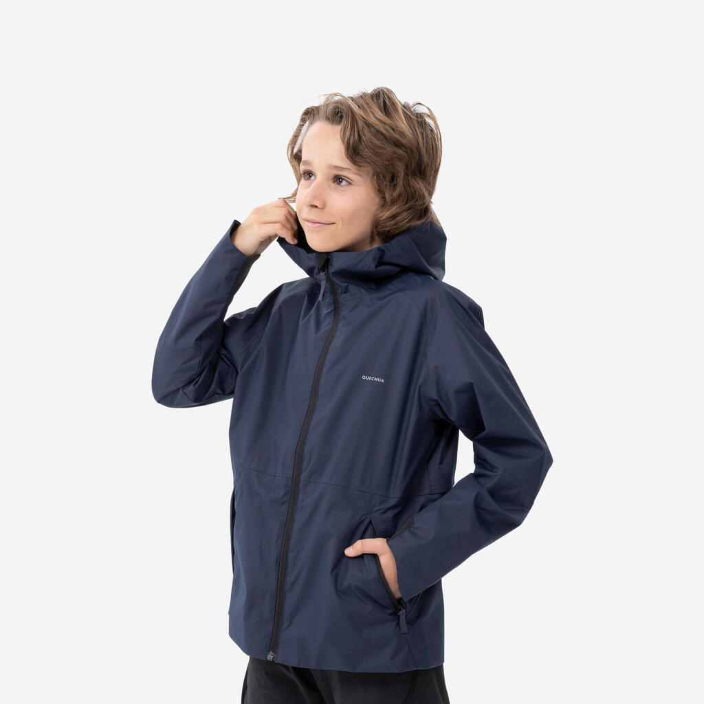 Kids’ waterproof hiking jacket, 7-15 years, MH500 - Blue