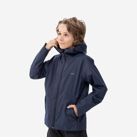 Куртка походная водонепроницаемая для детей 7–15 лет темно-синяя MH500