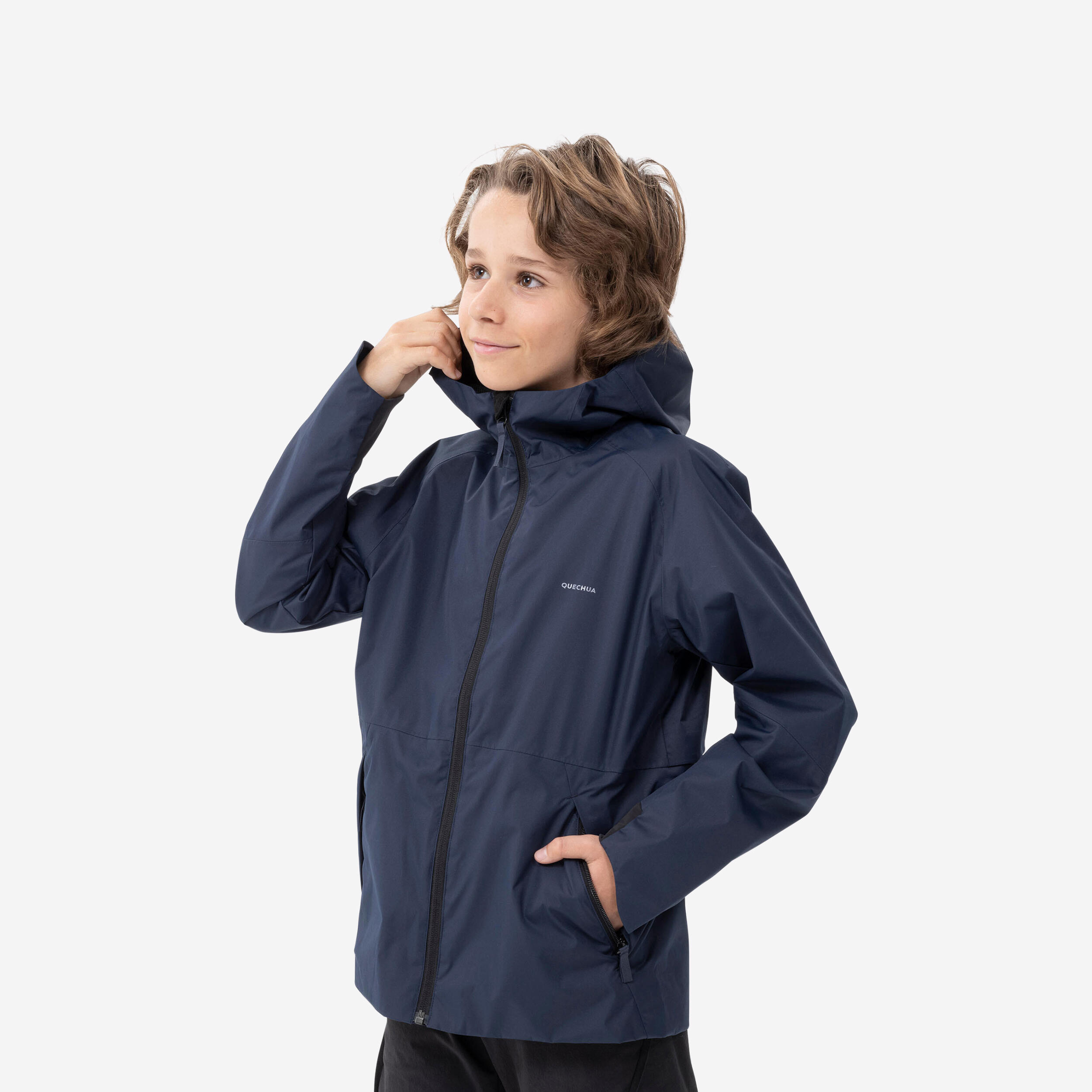 veste imperméable de randonnée - mh500 bleu marine - enfant 7-15 ans - quechua