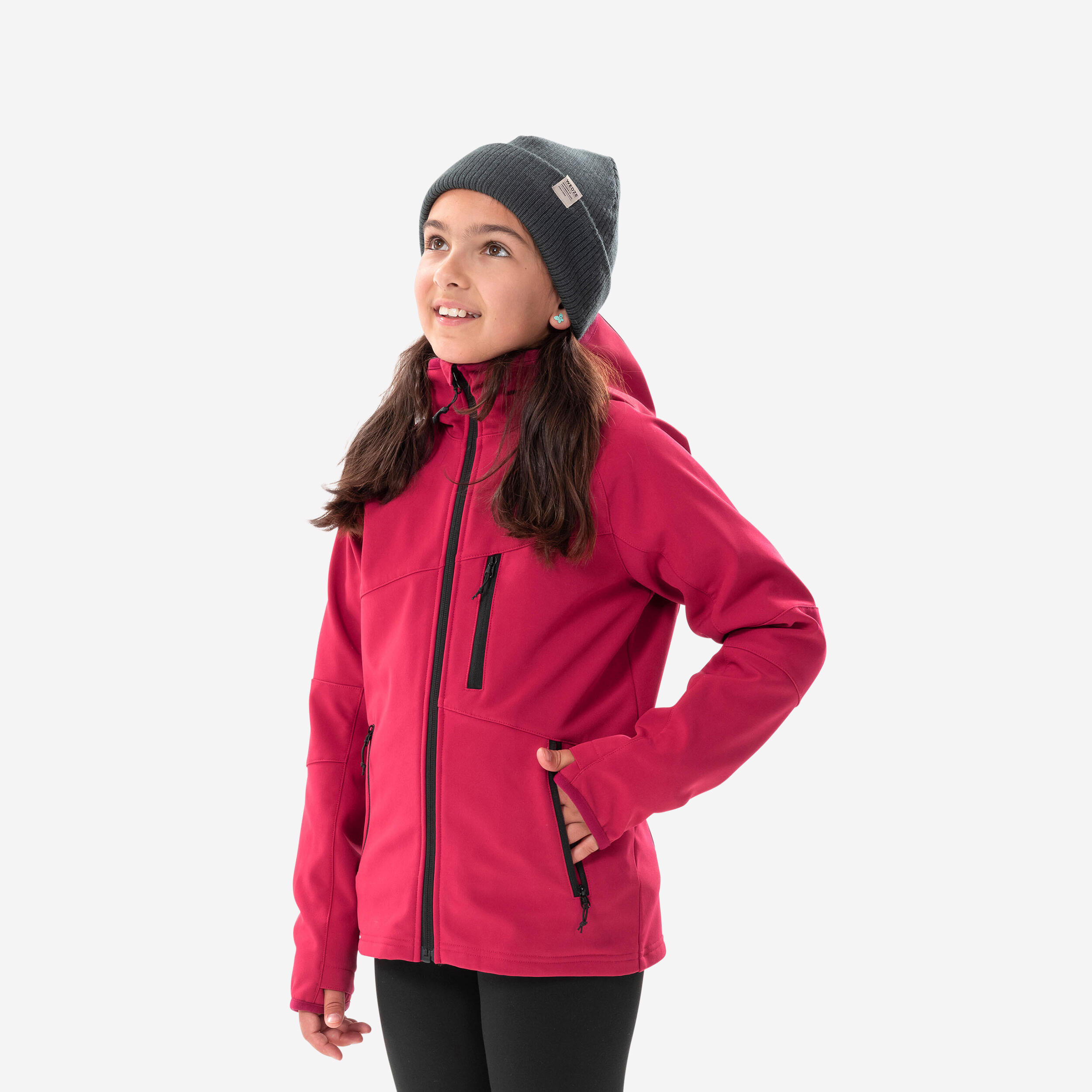 SOFTSHELL HIKING JACKET - MH550 RASPBERRY - CHILDREN 7-15 YEARS