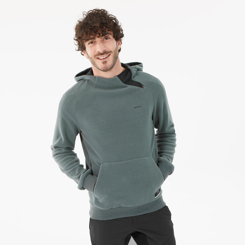Fleece sweater voor wandelen MH100 met capuchon groen