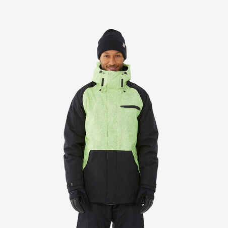 SNB 100 MEN'S SNOWBOARD JACKET - GREEN AND BLACK