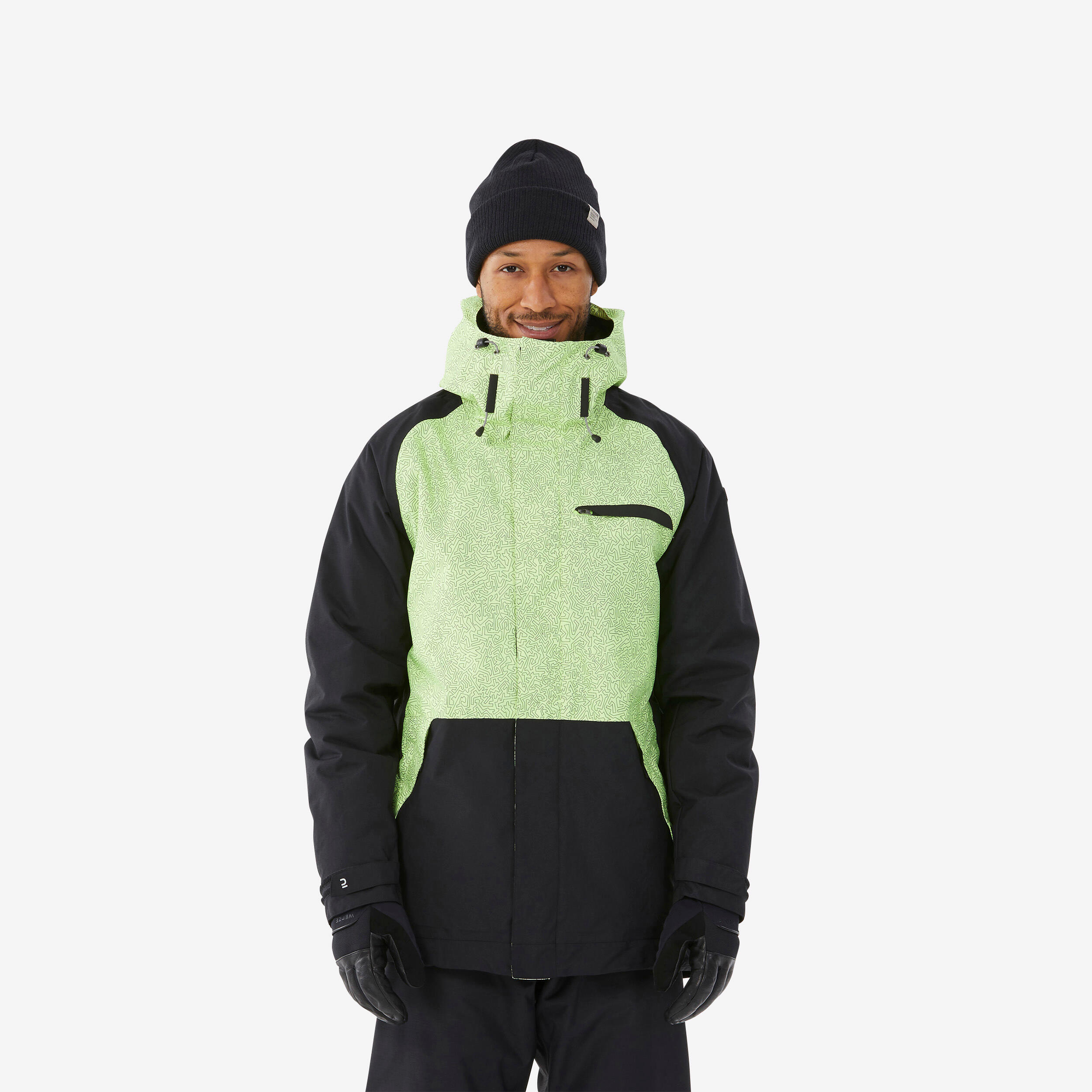 SNB 100 MEN'S SNOWBOARD JACKET - GREEN AND BLACK