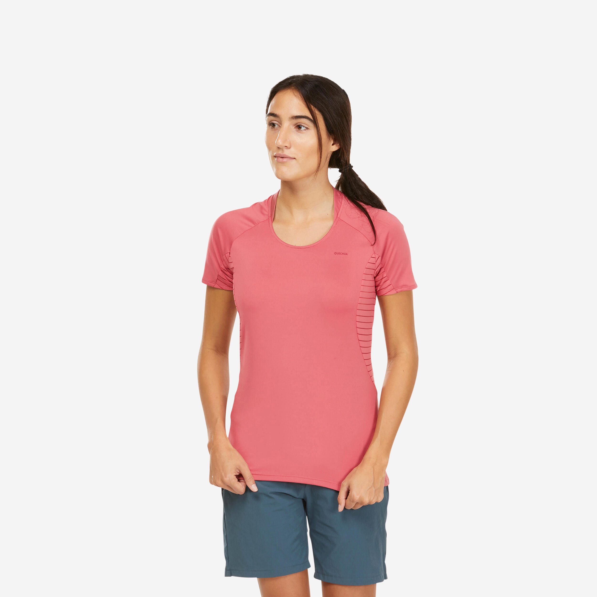 Women's Mountain Walking Short-Sleeved T-Shirt MH500 1/4