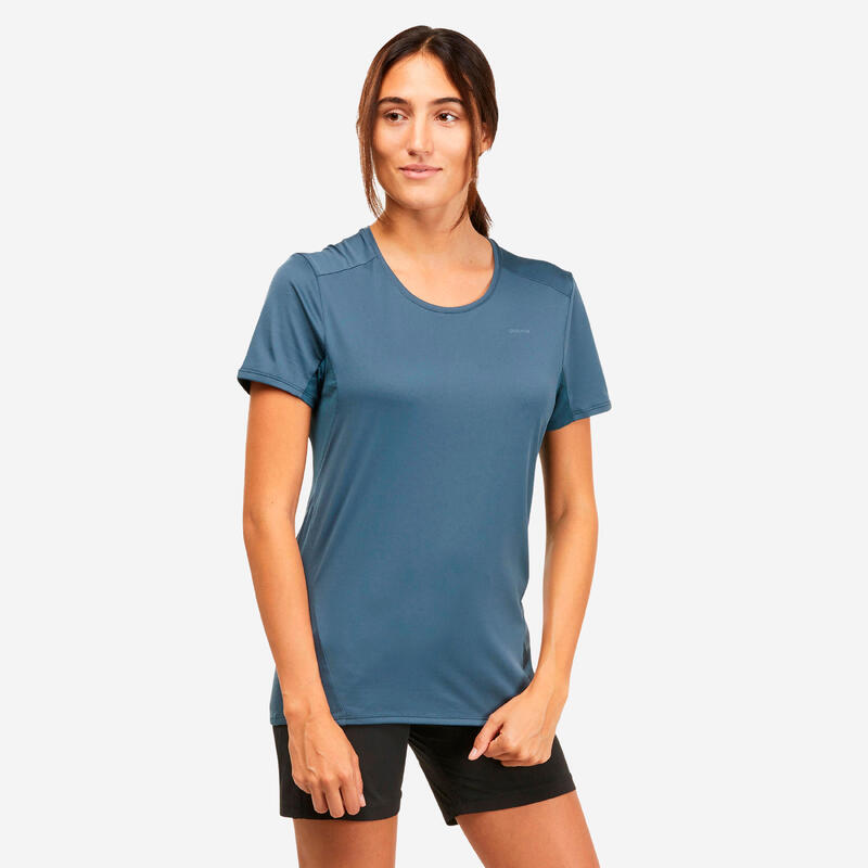 T-shirt trekking donna MH100 grigio-azzurro