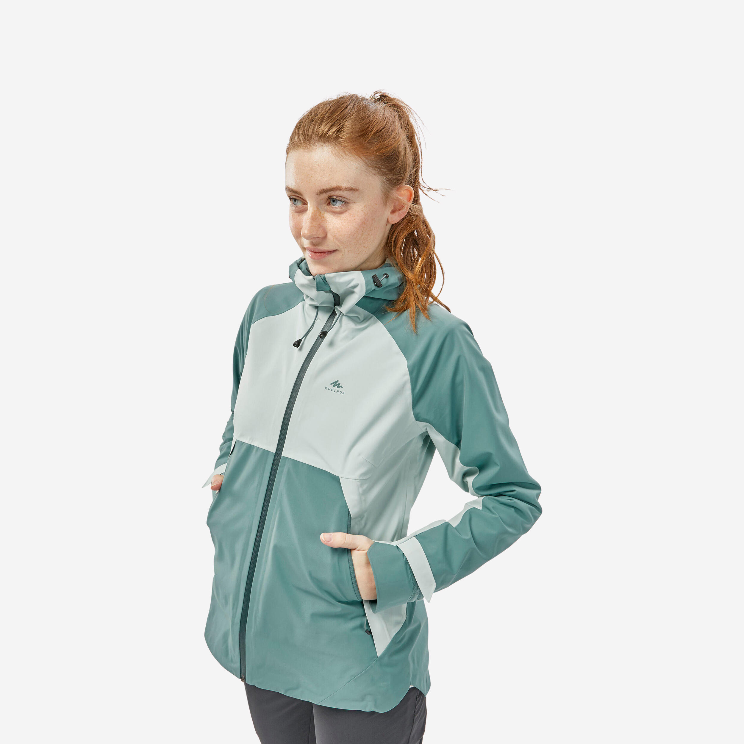 Image of Women’s Waterproof Hiking Jacket - MH 500 Green