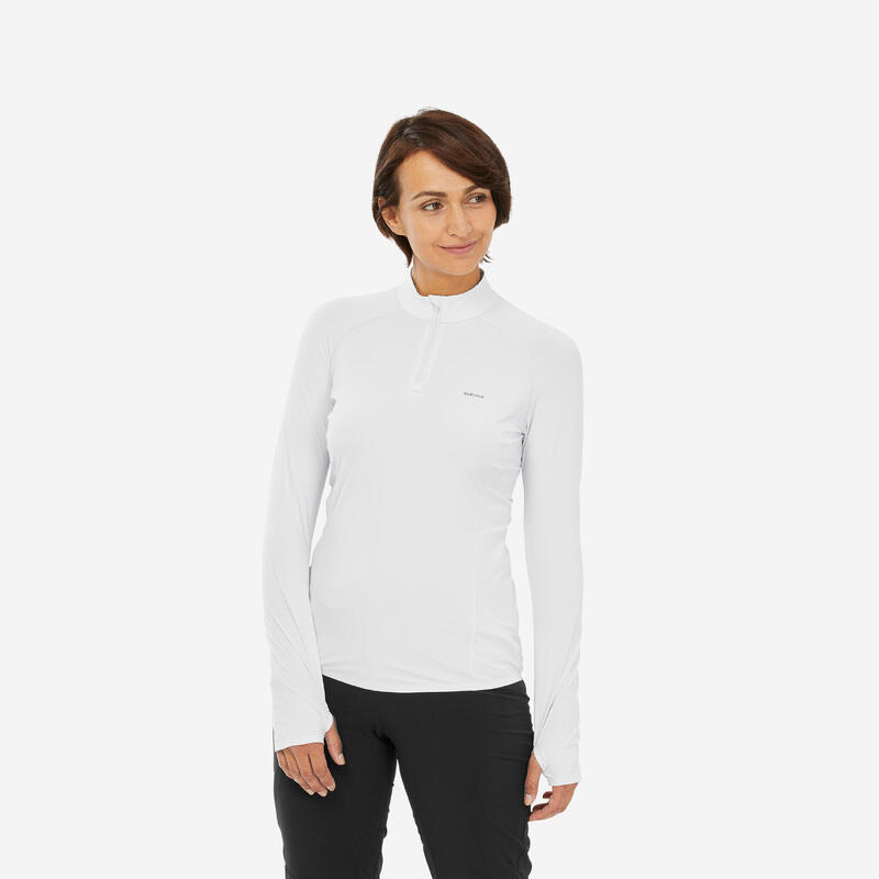 T-shirt trekking donna MH550 maniche lunghe bianca