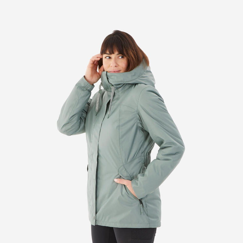 Winterjacke Damen bis -10 °C wasserdicht Winterwandern - SH500 khaki