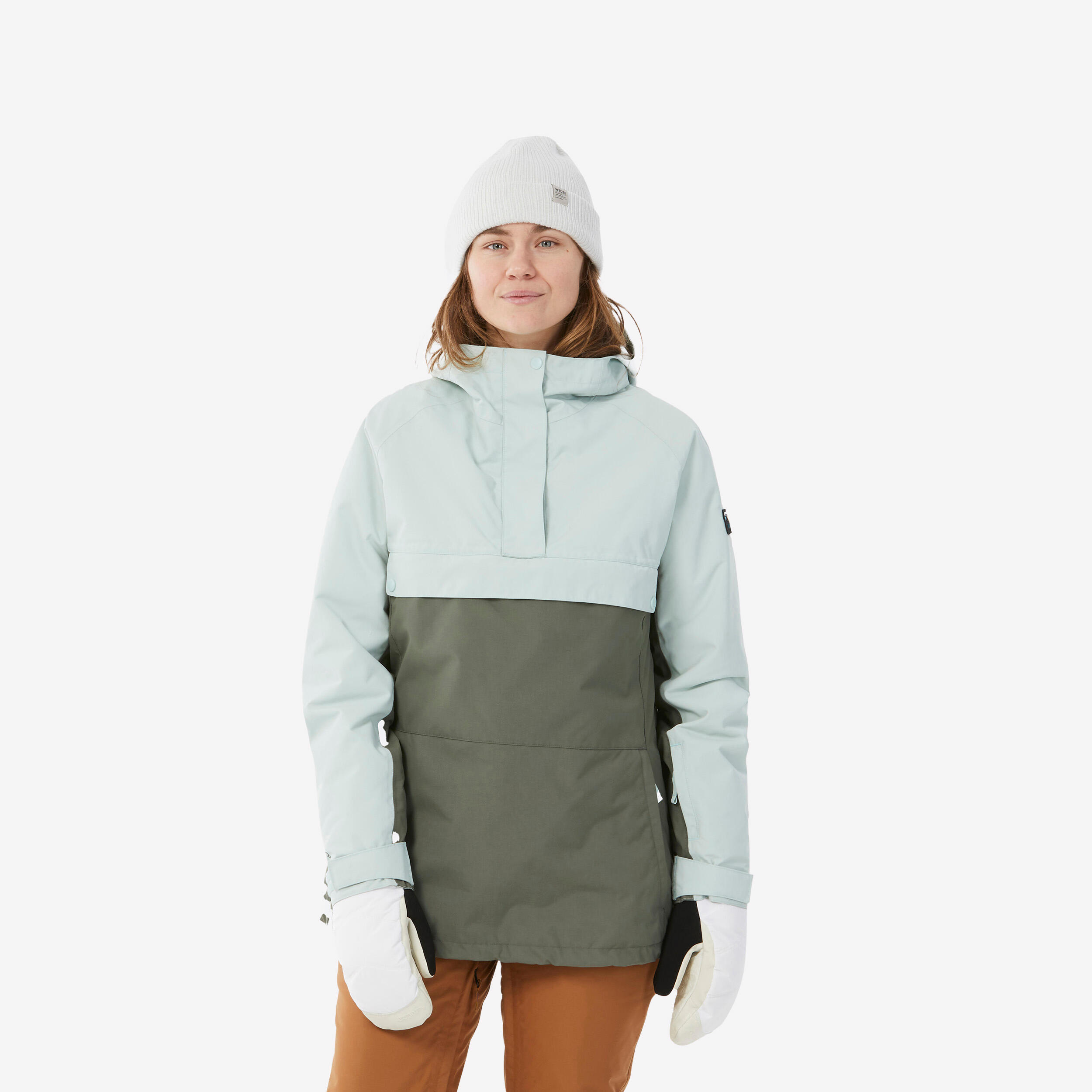 WOMEN'S SNB 100 SKI AND SNOWBOARD HALF ZIP JACKET (ANORAK) - KHAKI 1/15