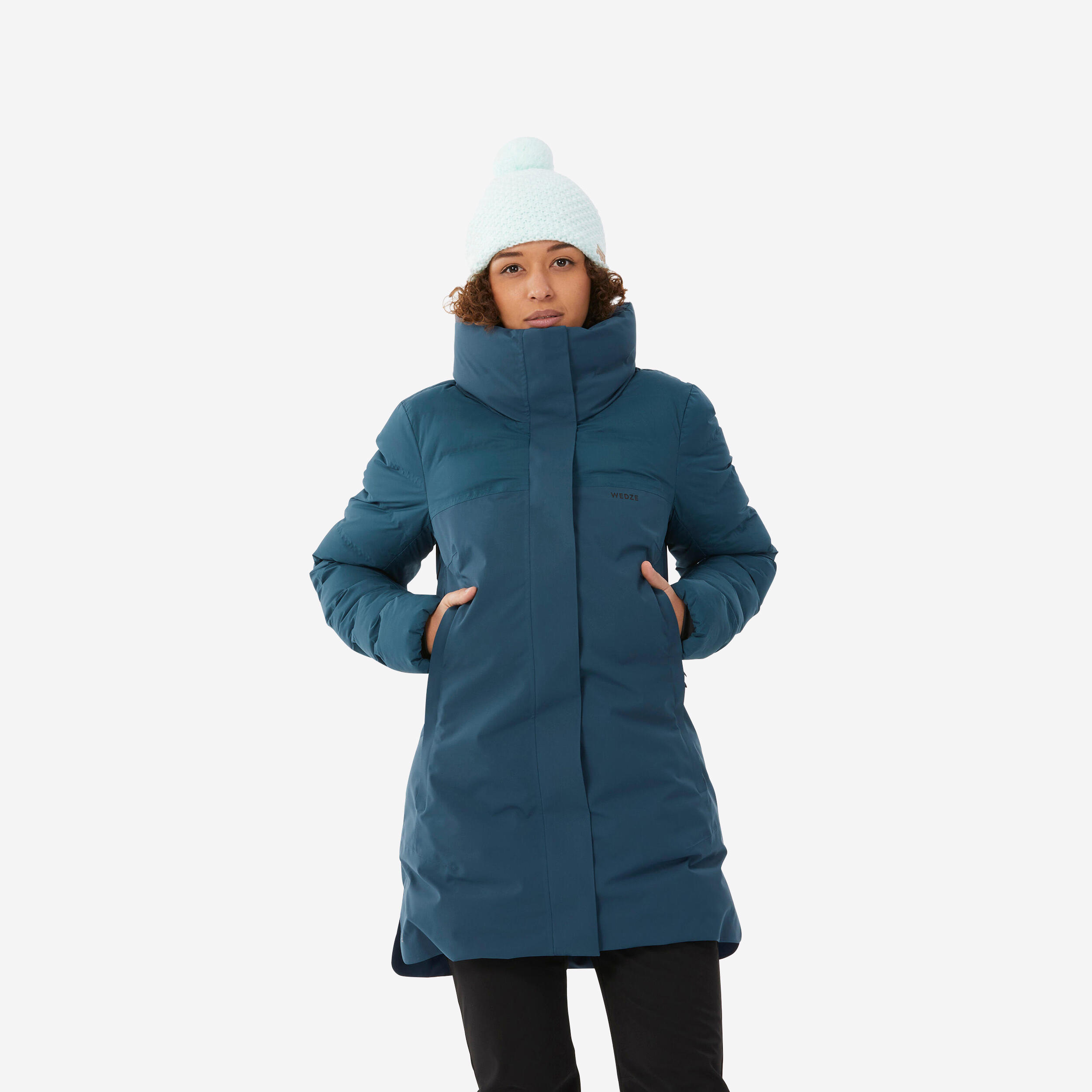 Women s Warm Mid length Ski Jacket 500 Blue WEDZE Decathlon