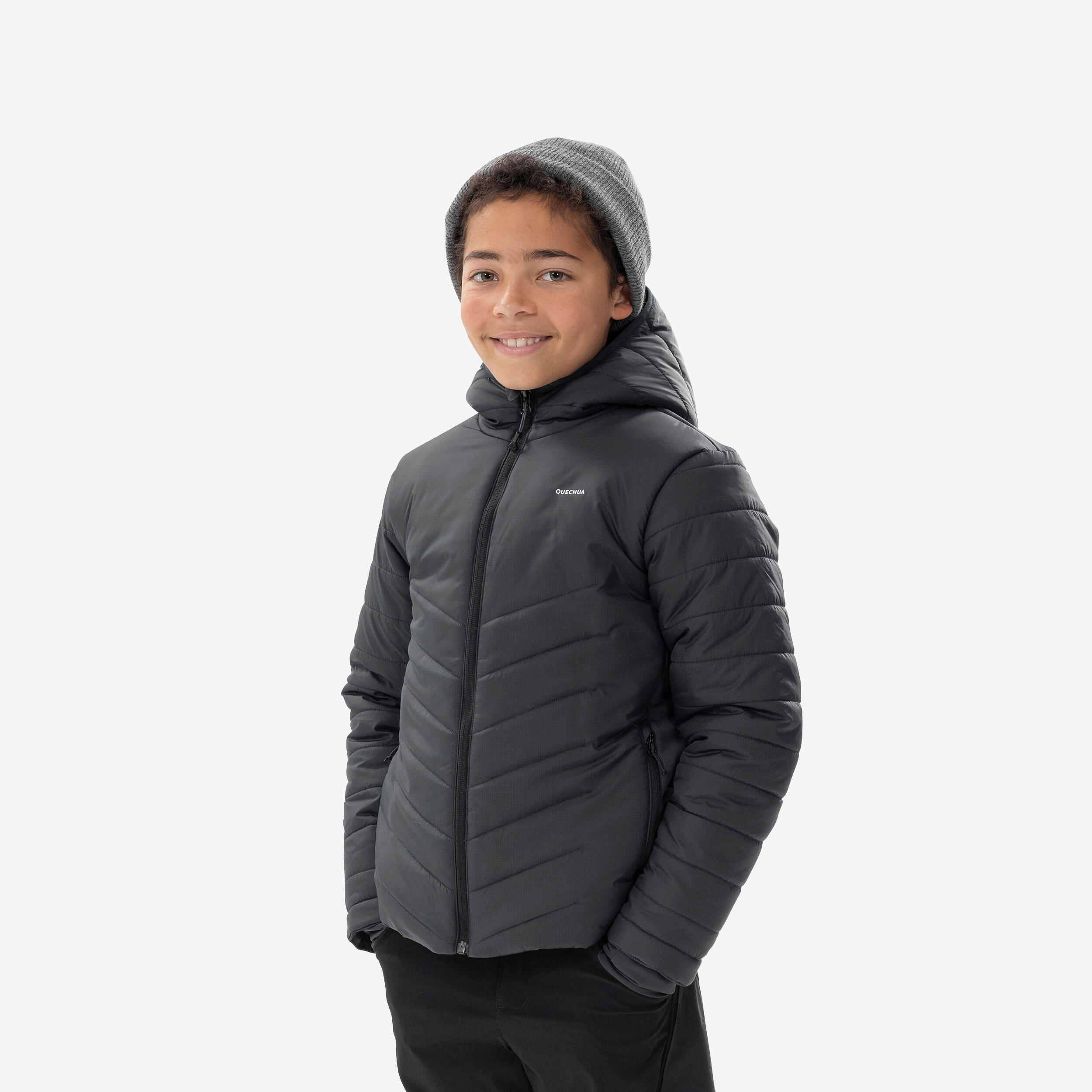 KIDS’ PADDED HIKING JACKET - HYBRID AGED 7-15 - BLACK-image-7