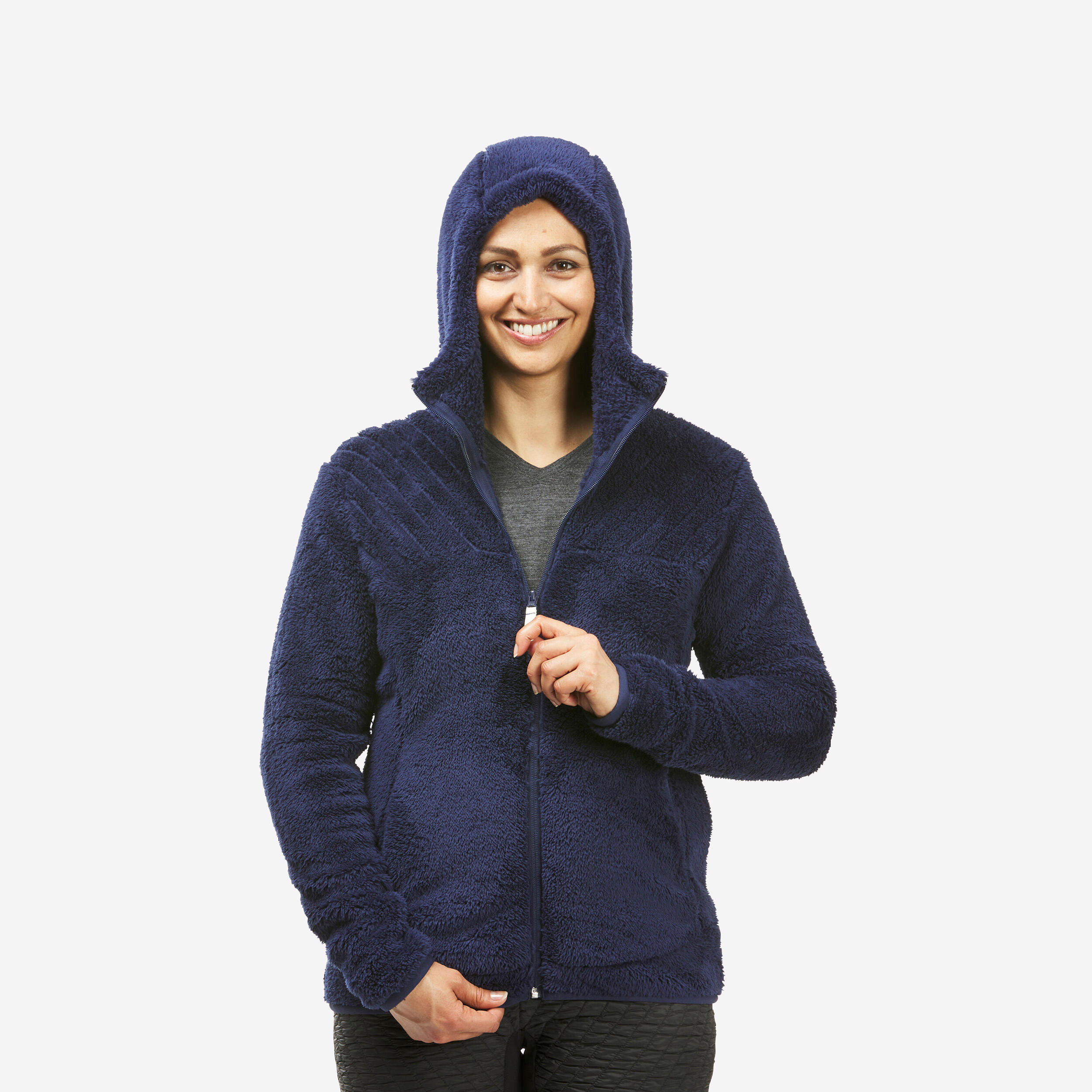 Manteau en laine polaire femme – SH 500 bleu - QUECHUA