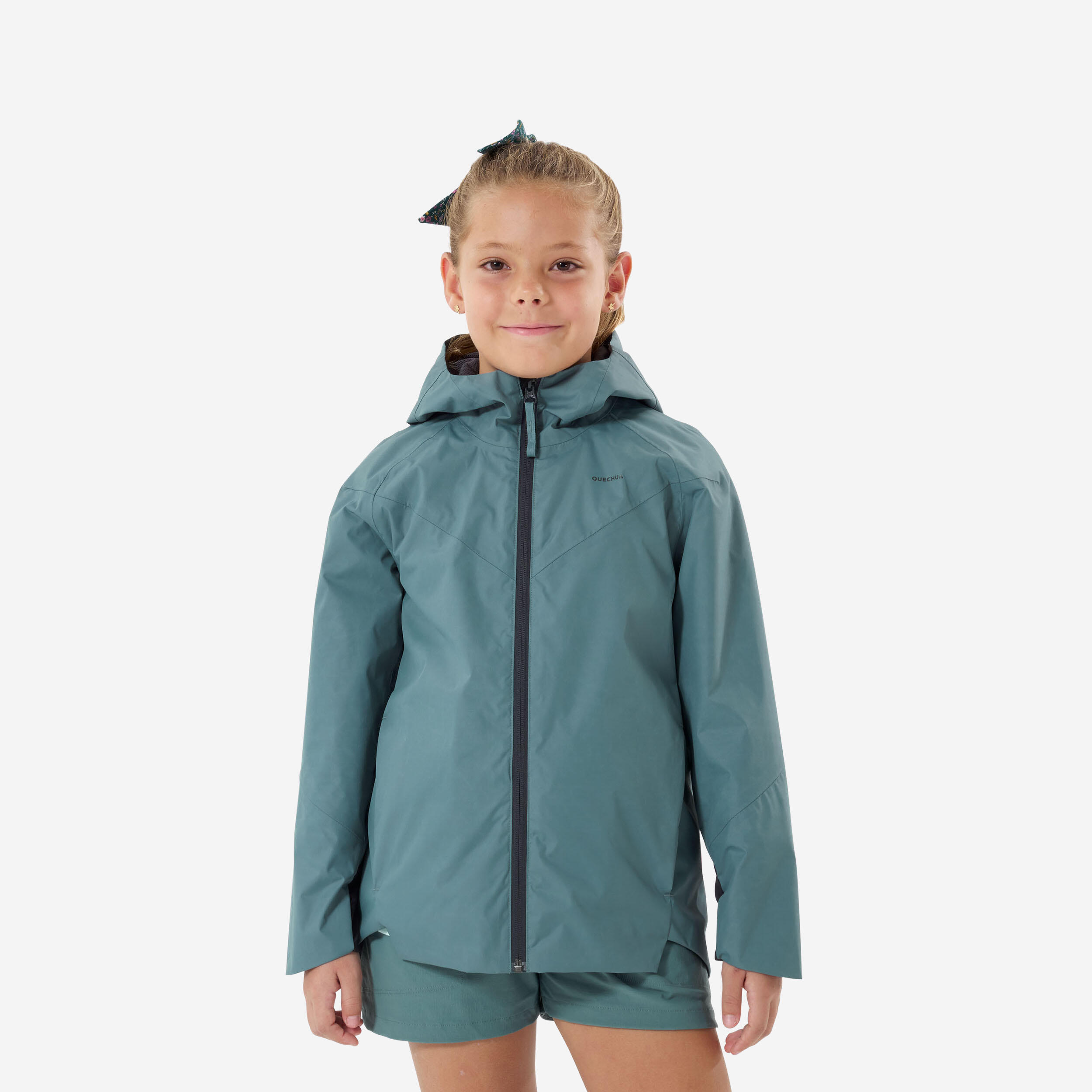 Kids’ Hiking Waterproof Jacket – MH 500 Green