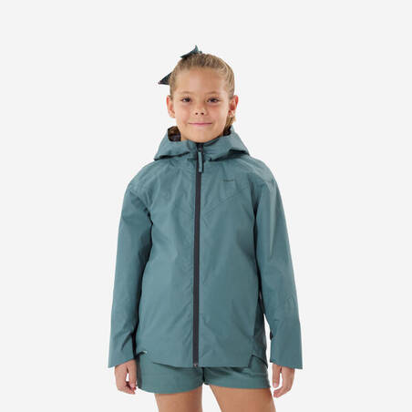 Kids’ Hiking Waterproof Jacket MH500 7-15 Years - green 