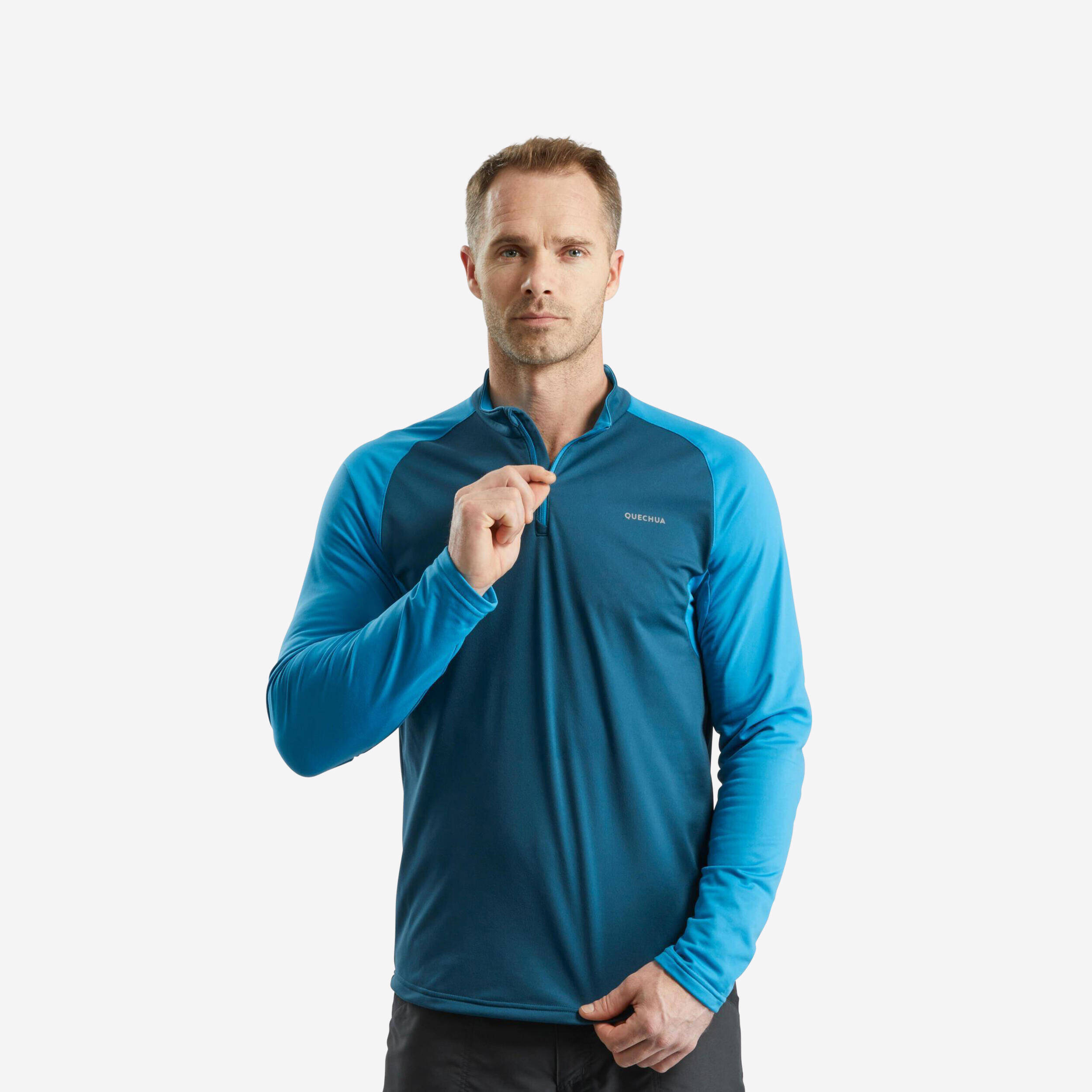 Men Hiking Long Sleeved Warm T-Shirt SH100 Blue -  1