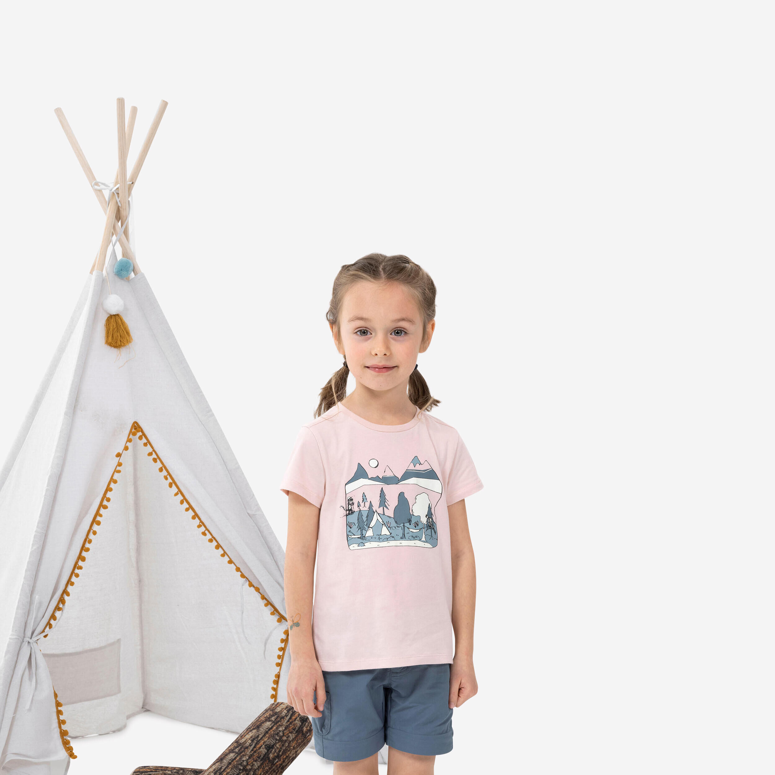 QUECHUA Kids' Hiking T-Shirt - MH100 KID Aged 2-6 - Phosphorescent Pale Pink