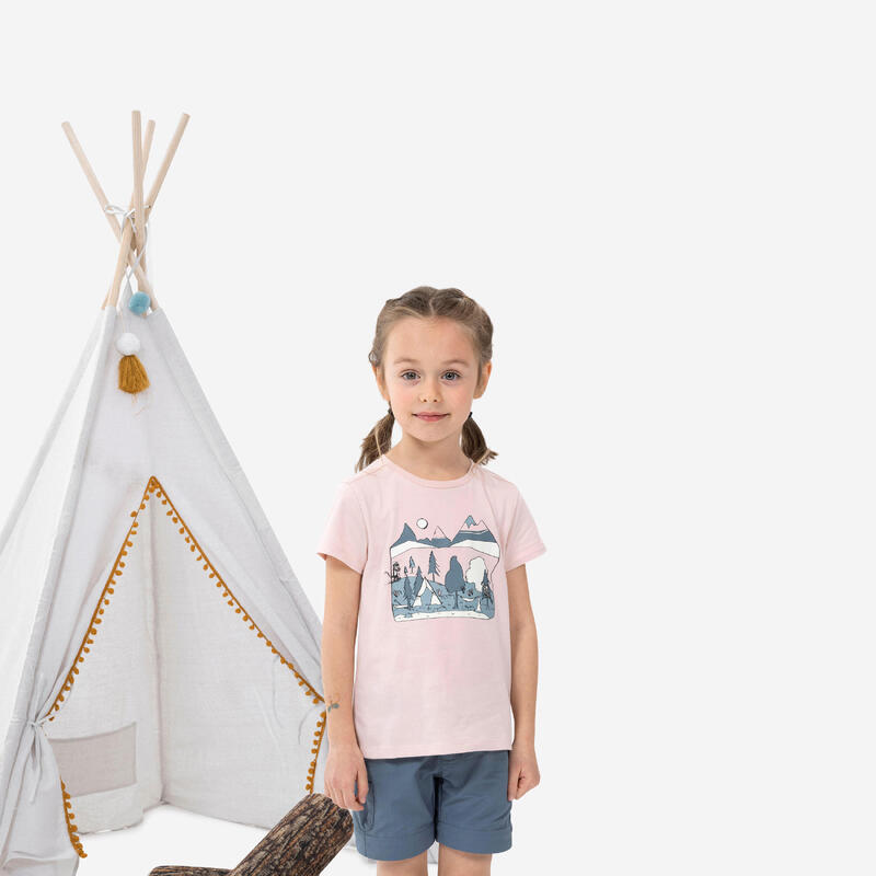 T-shirt de caminhada - MH100 Criança 2-6 anos - Rosa pálido fosforescente