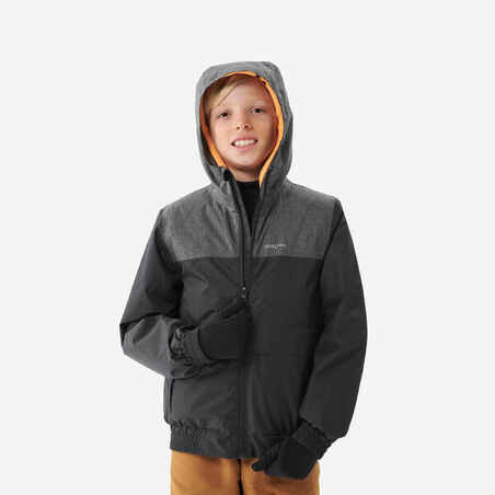 Črna topla in vodoodporna pohodniška jakna SH100 za otroke 