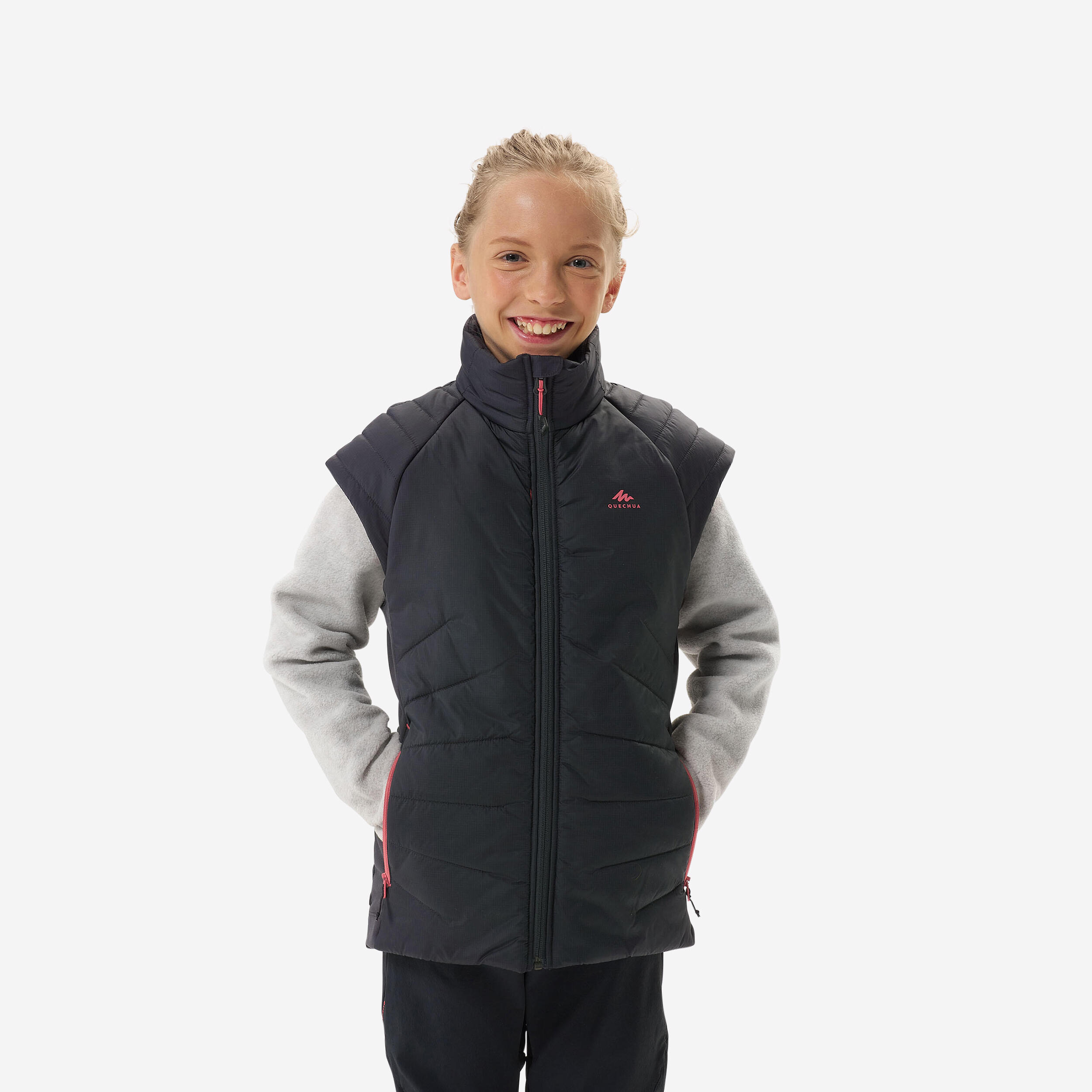 gilet doudoune de randonnée - hybride dark grey - enfant 7-15 ans - quechua