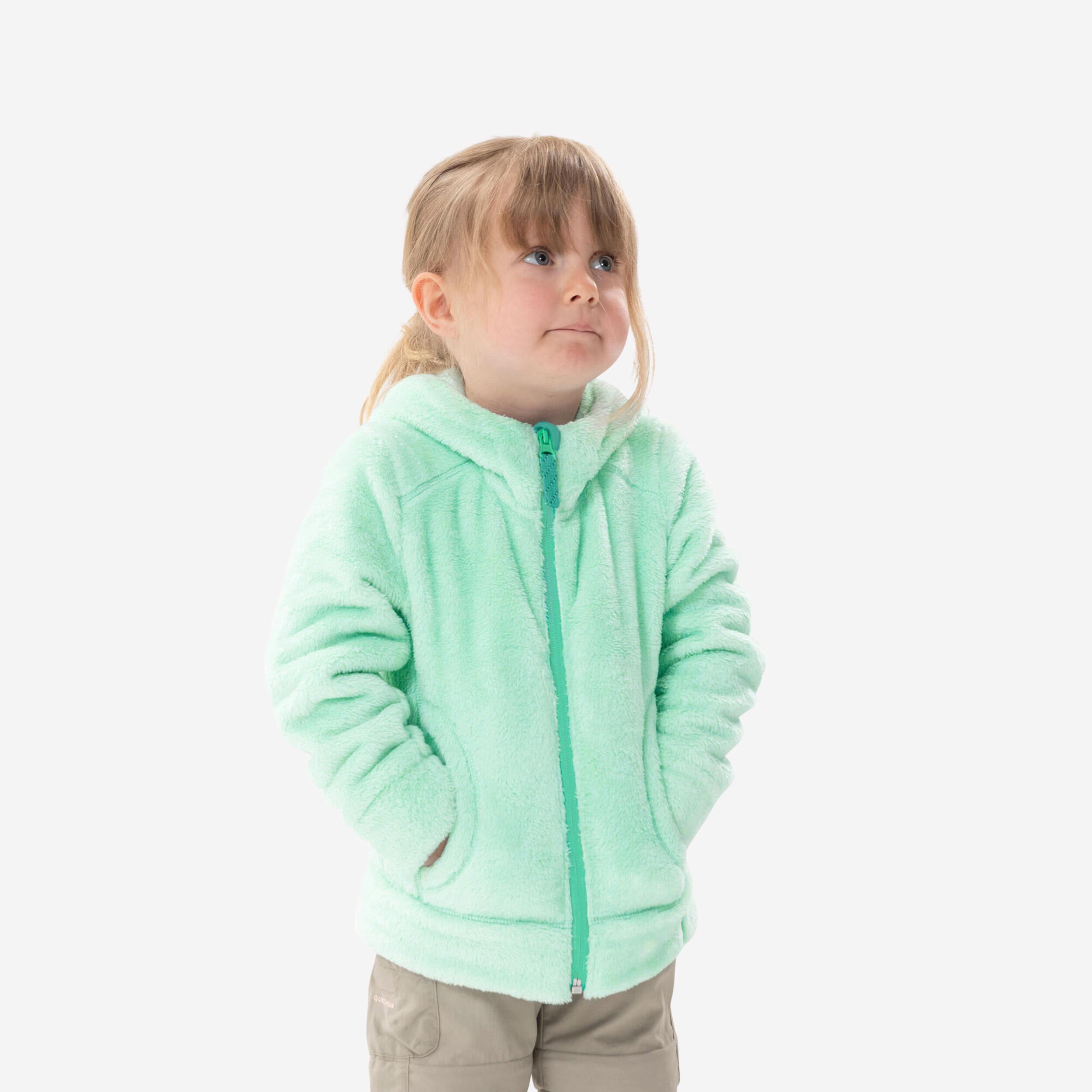 Kids’ Warm Hiking Fleece Jacket - MH500 Aged 2-6 - Turquoise 1/4
