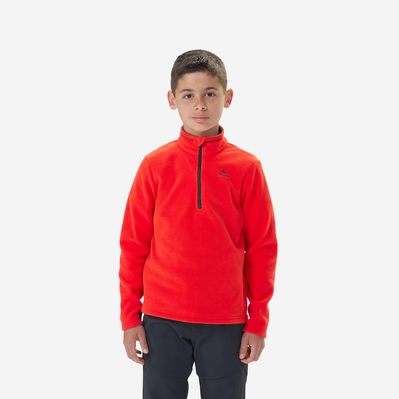 Polaire de randonnée enfant 7-15 ans, MH100 demi zip rouge pour