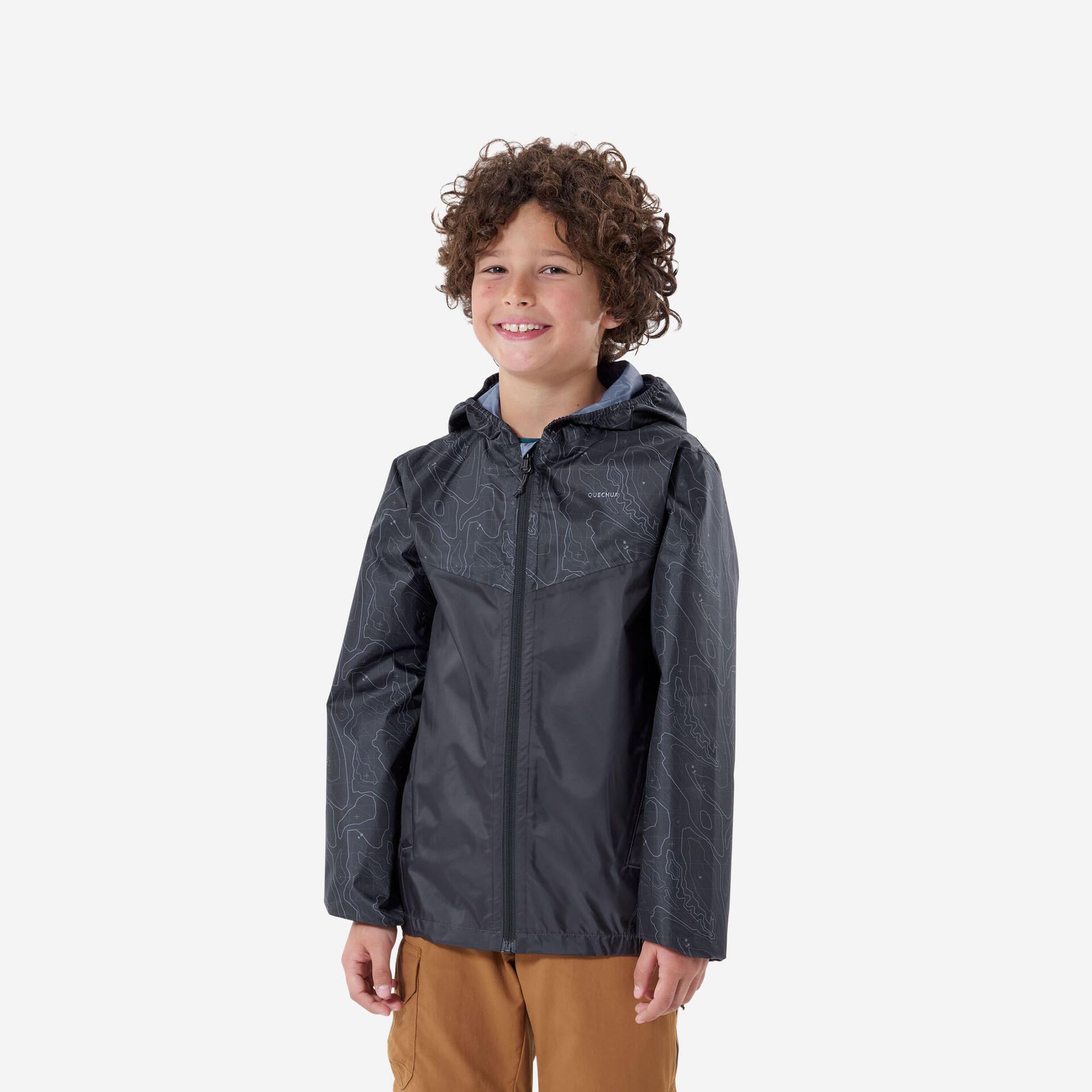 Kids' waterproof hiking jacket with zip, 7-15 years MH100 Grey/Black
